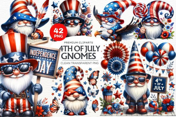 42 4th of July Gnomes Clipart Bundle: A Patriotic Resource for Modern Creators