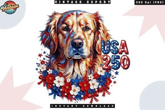 4th of July Golden Retriever Brushstroke