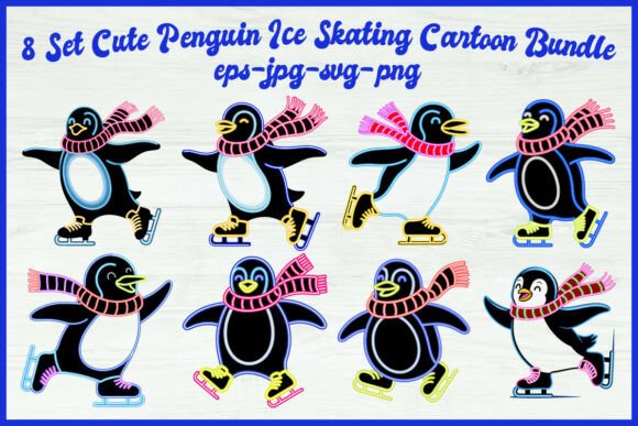 8 Cute Penguin Ice Skating Cartoon Set: A Workflow Guide for Creative Professionals