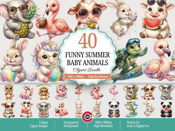 Cute Funny Summer Baby Animal Clipart