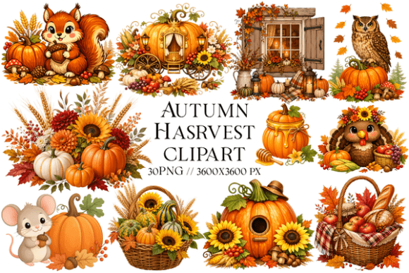 Embrace the Season with Our Cozy Autumn Harvest Clipart Bundle