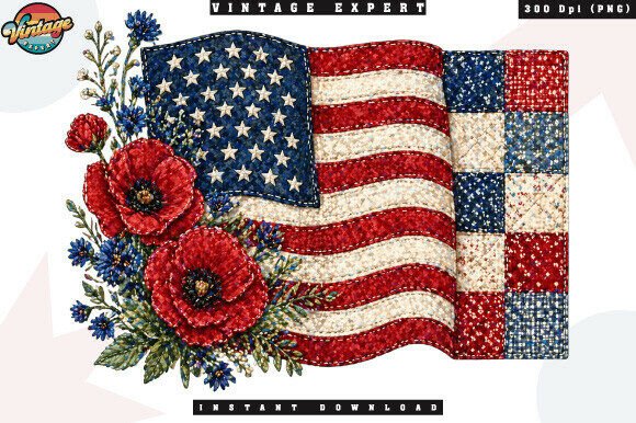 Evaluating the 4th of July Flag Flowers Patchwork PNG for Your Projects