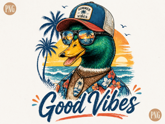 Good Vibes Summer Duck PNG Funny Beach