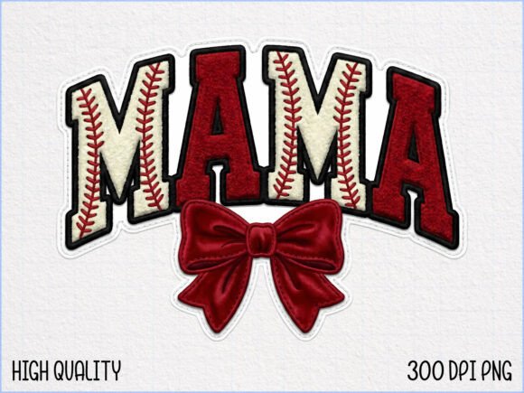 Mama Baseball Applique Design Bow PNG