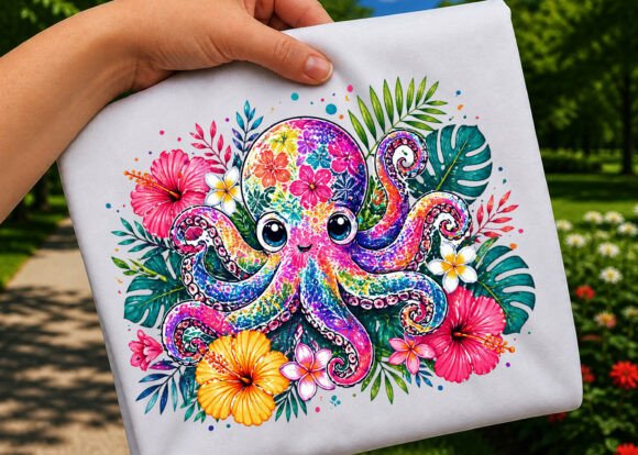 Octopus PNG Tropical Floral Sublimation