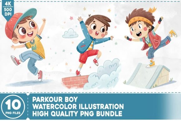 Parkour Boy Watercolor Bundle: Dynamic Design Assets