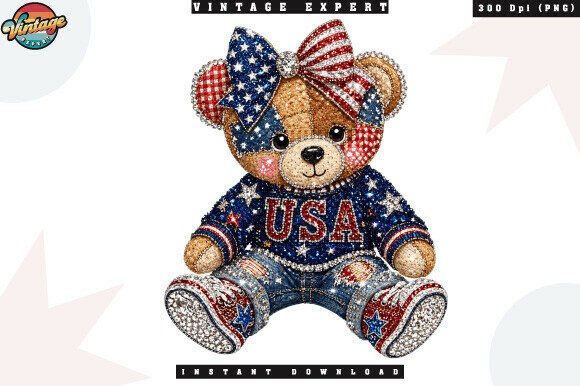 Patriotic Teddy Bear Patchwork PNG