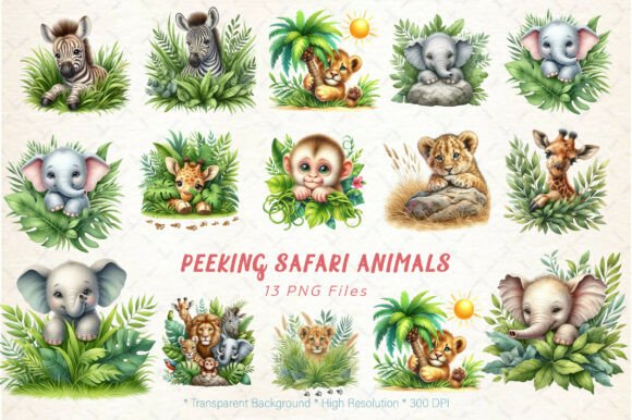 Peeking Safari Animals Clipart Bundle