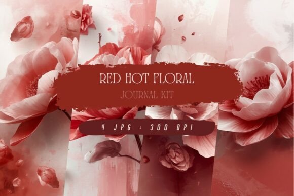 Red Hot Floral Journal Kit, Wallpaper