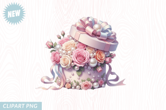 Watercolor Floral Gift Box Clipart PNG