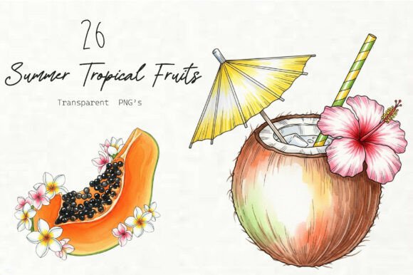 Watercolor Summer Tropical Fruits Clipart
