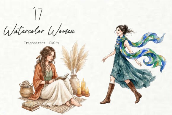 Watercolor Women Clipart: 17 Versatile Designs