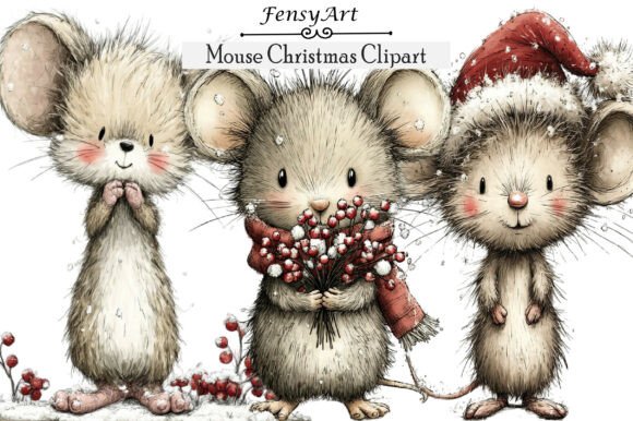 Whimsical Mouse Christmas Clipart