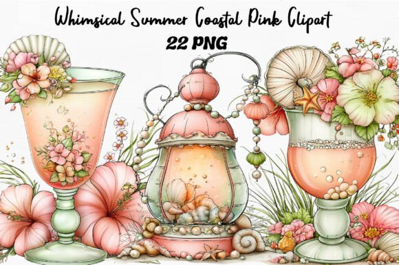 Whimsical Summer Coastal Pink Clipart: Elevating Creative Projects with Playful Design